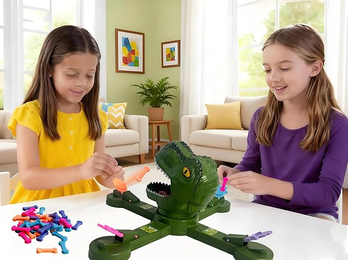 Classic Feed Dinosaur Board Game Multiplayer Action Shooting Game Dino Eating Bones Toy Fun Reaction-Speed Challenge for Kids Exciting Family &amp Party Game for 2–4 Players Ages 3+