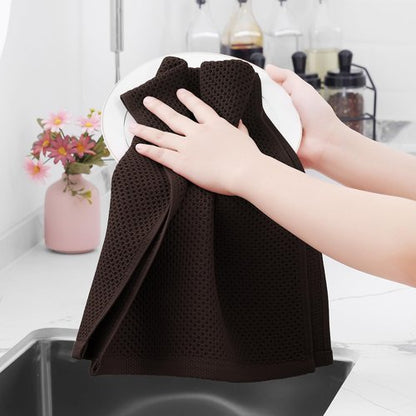 Homaxy 100% Cotton Waffle Weave Kitchen Dish Towels, Ultra Soft Absorbent Quick Drying Cleaning Towel, 13 x 28 Inches, 4-Pack, Dark Brown