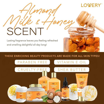Mothers Day Gifts for Mom Women Gift Basket for Women - 10 Pc Almond Milk & Honey Beauty & Personal Care Set - Home Bath Pampering Package for Relaxing - Spa Self Care Kit - Birthday, Mom, Anniversary