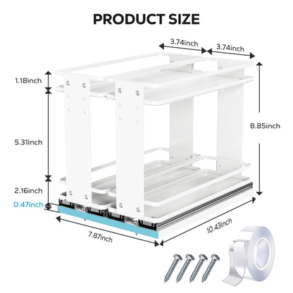 Nieifi Pull Out Spice Rack Organizer, 2 Tiers, White, Spice Organization for Cabinet, Height Adjustable, Easy to Install
