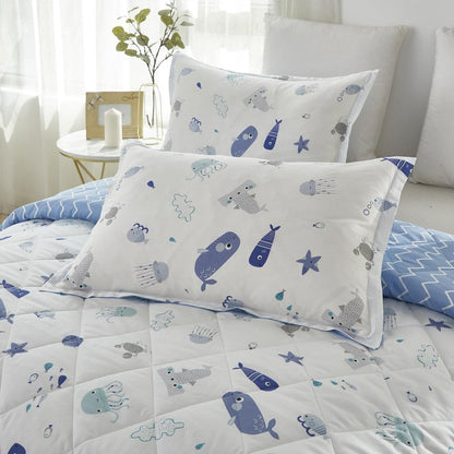 Brandream Kids Duvet Cover Twin Size Cotton Boys Girls Cute Cartoon Blue White Seaworld Comforter Set Ocean Fish Bedding Set 3 Piece
