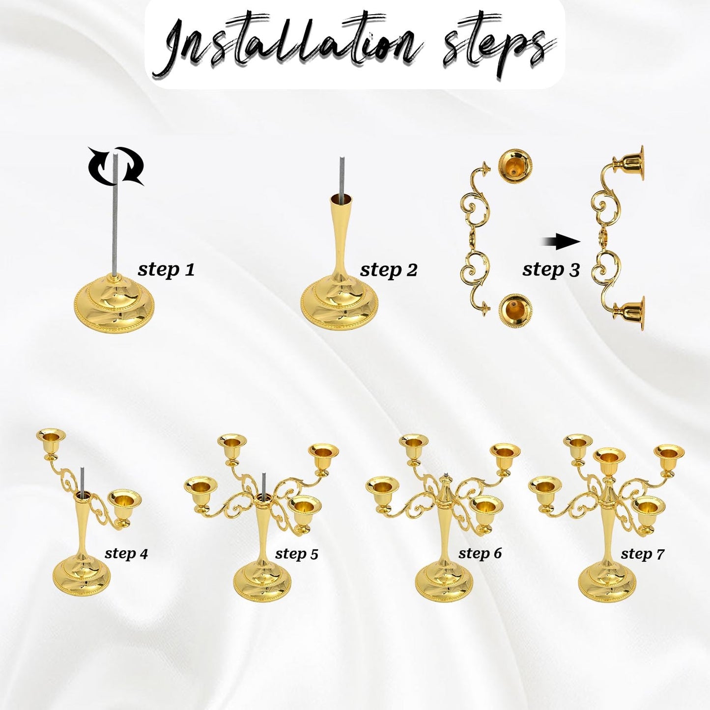 Gold 5 Arm Candelabra Candlestick 10.2 Inch Tall Metal Candle Holders Classic 5-arms Polished Taper Candle Holder Centerpieces for Home Decor Dining Tables Wedding Church Christmas Holiday Events
