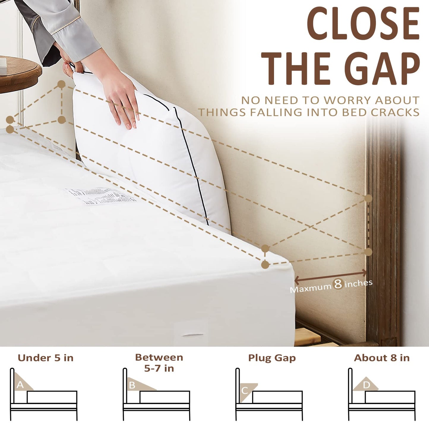 Homemate King Size（76"x10"x6"） Bed Wedge Pillow for Headboard - Bed Gap Filler(0-8") - Triangle Bloster Pillow Wedge - White