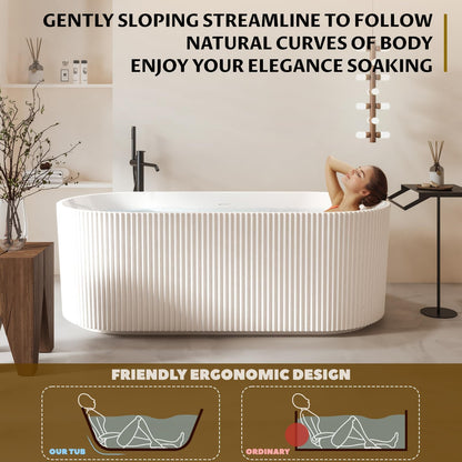 67 Inch Acrylic Freestanding Bathtub, Deep Soaking Tub with Non-Slip Base, cUPC Certified Free Standing Tub, Chrome Drain Bath Tub, Modern Tub for Bathrooms, White