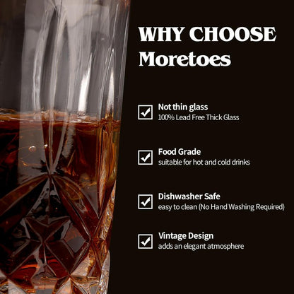 Moretoes Crystal Whisky Drinking Glasses Set of 12, Glass Cups, Mixed Glassware Set, 12 Oz Highball Glasses & 11 Oz Old Fashioned Glasses, Great for Cocktail and Other Beverages