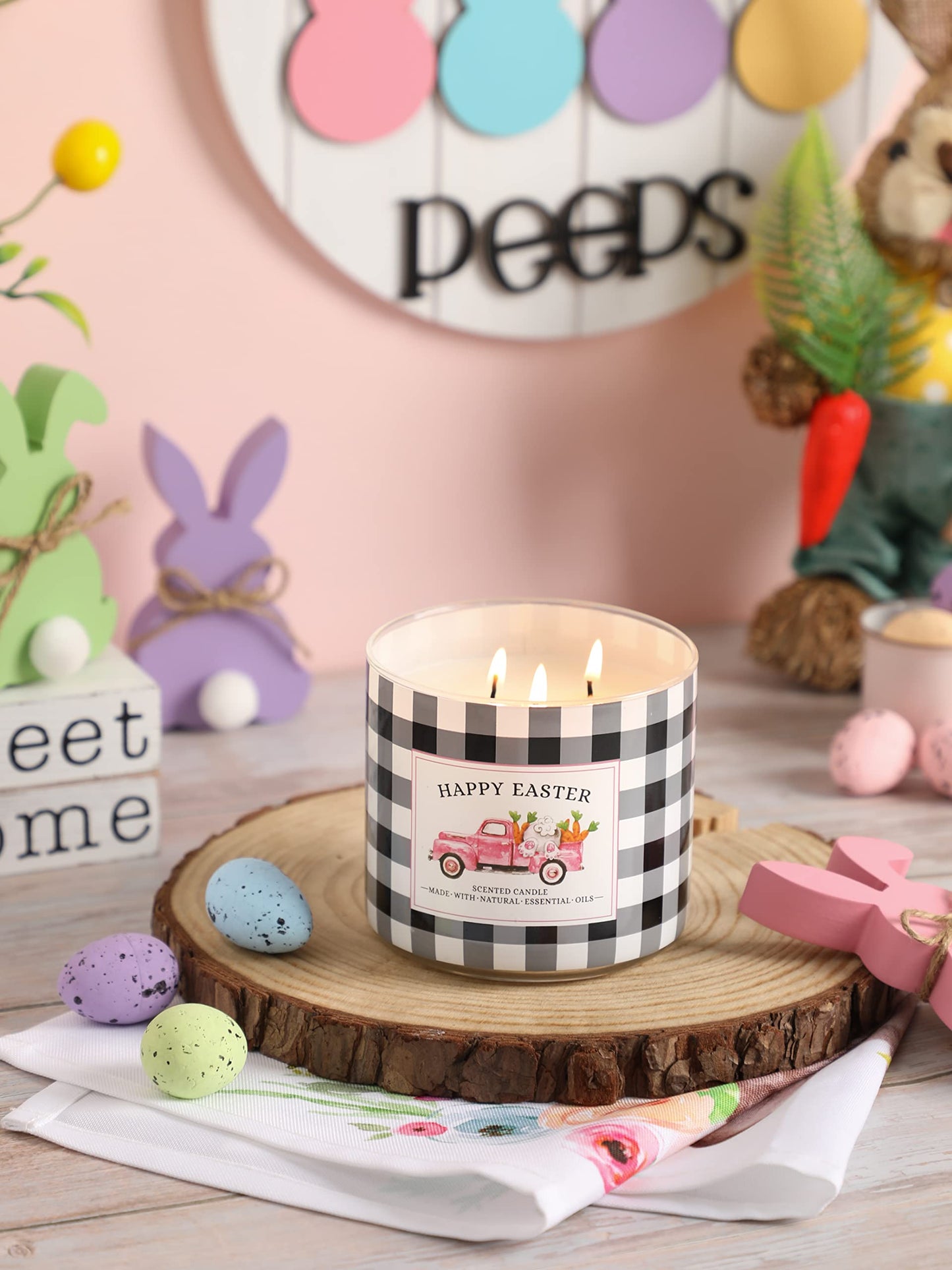 Easter Candle, Lilac Scented Candle, Spring Candles, Happy Easter Candles Gift for Women, 3 Wick 14 oz Large Jar