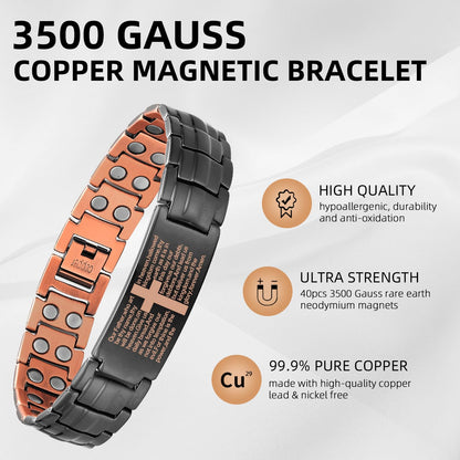 MagEnergy Copper Cross Bracelet for Men - Ultra Strength Magnetic Copper Mens Cross Bracelets - Adjustable Copper Bracelet with Sizing Tool Jewelry Box(Black)