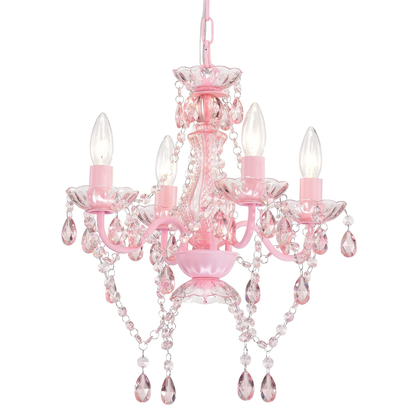 LaLuLa Mini Chandelier with Acrylic Crystals Pink Chandelier 4 Light Modern Chandeliers for Bedroom and Girls Room