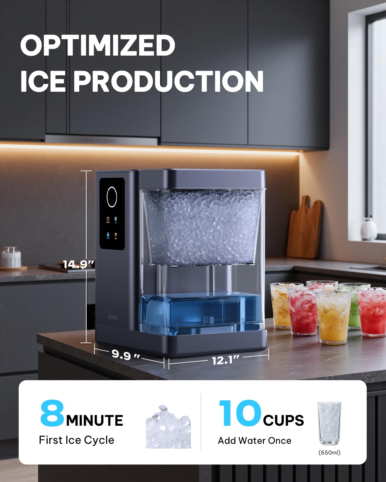 Silonn Nugget Ice Maker Countertop with APP & Voice Control, Self Cleaning Ice Machine with 3L Large Water Tank, 40 lbs/24H Soft Chewable Ice, Portable Pebble Ice Maker for Home, Kitchen and Party