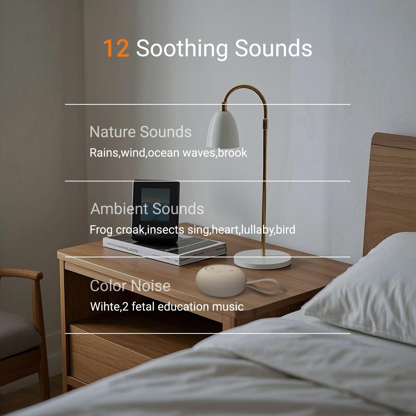 Portable Baby Sound Machine [White Noise for Babies Kids Adults][Sleep Soother][Timer Function][12 Soothing Sounds] 15 Hours Battery Life, Travel,Registry Gift,Shower,Clips on Baby Stroller
