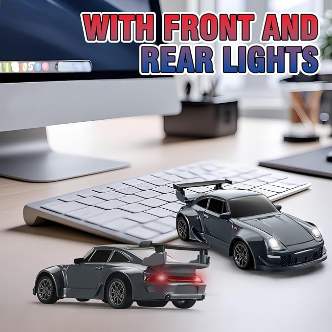 ACAMMZAR Mini RC Drift Car with Gyro 1:43 4WD Full Proportional RC Cars 18KM/H High Speed Remote Control Car with Lights Extra Racing Tires Vehicle for Adults Kids Boys Gray