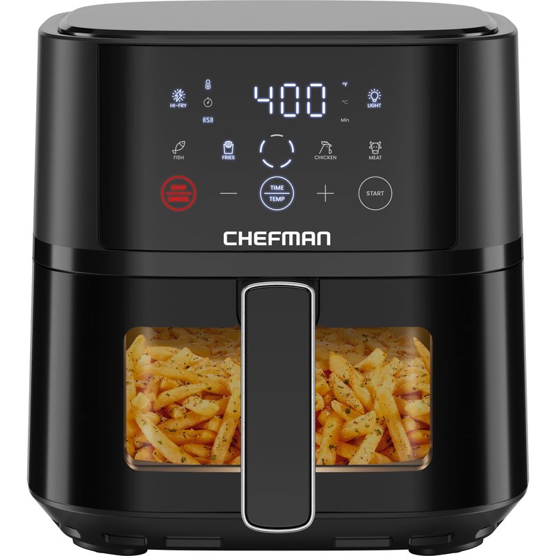 Chefman Air Fryer – 4 QT Compact Airfryer for Quick & Easy Meals, Features Hi-Fry Technology for Extra Crisp, Easy-View Window, Touch Controls with 4 Presets, Nonstick & Dishwasher Safe Basket - Black