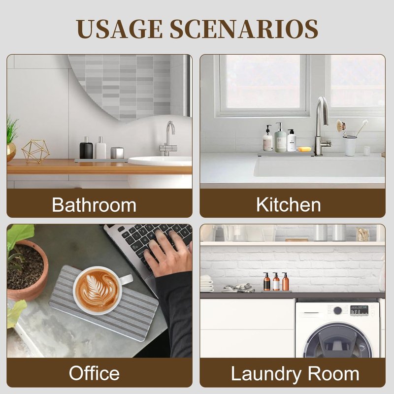 2 PCS Water Absorbent Diatomite Rectangle Coasters with Grooved Design - Thirsty Absorbing Stone Tray for Soaps Dish, Hand Soaps, Plants, Toiletries - Keep Bathroom & Kitchen Counter Tops Dry & Tidy