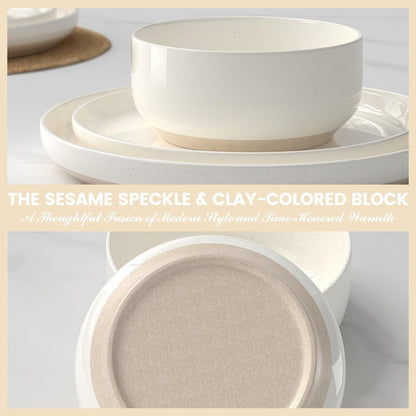 Plates and Bowls Sets, Scratch Resistant Dinnerware Sets for 8, 24 Pieces Porcelain Ceramic Dishware Dishes Set, Modern Stoneware Kitchen Dinner Set, Microwave and Dishwasher Safe, Cream White