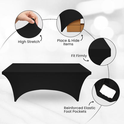 Utopia Kitchen 8FT Spandex Tablecloth [2 Pack, Black] 200 GSM Stretch, Fitted, Washable and Wrinkle Resistant Table Cloth Rectangle Cover for Trade Shows, Wedding, Parties [96Lx30Wx30H Inch]