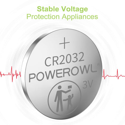 POWEROWL High Capacity CR2032 Battery (20-Pack) 3v Lithium Batteries, Leak-Free, Long Lasting Cr 2032
