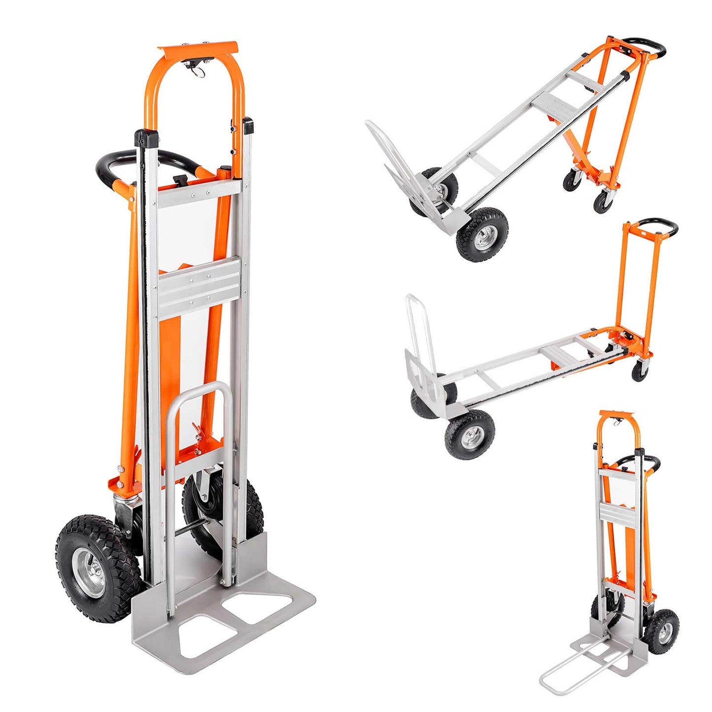 3 in 1 Heavy Duty Hand Truck, 1000 lbs Folding Dolly with 4 Pneumatic Wheels, Portable Aluminum with Telescoping Flatbed Hand Truck for Luggage, Travel, Moving, Shopping, Office Use