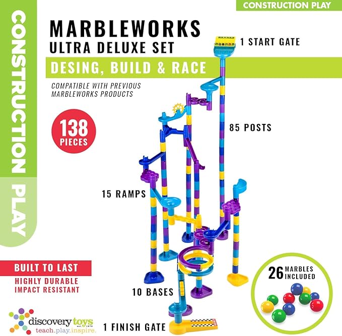 Discovery Toys MARBLEWORKS® Marble Run Ultra Deluxe Set | Kid-Powered Learning | STEM Educational Building Block Toy Learning &amp Childhood Development 5 Years Old and Up