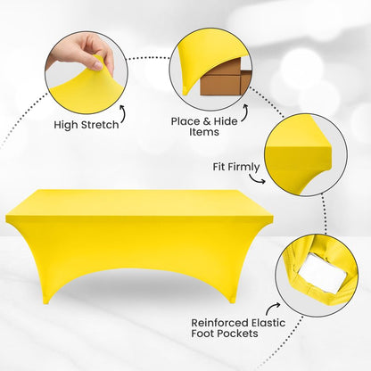 Utopia Kitchen Spandex Tablecloth 10 Pack [6FT, Yellow] Tight, Fitted, Washable and Wrinkle Resistant Stretch Table Cloth Rectangle Cover for Trade Show, Weddings & Parties [72Lx30Wx30H Inch]