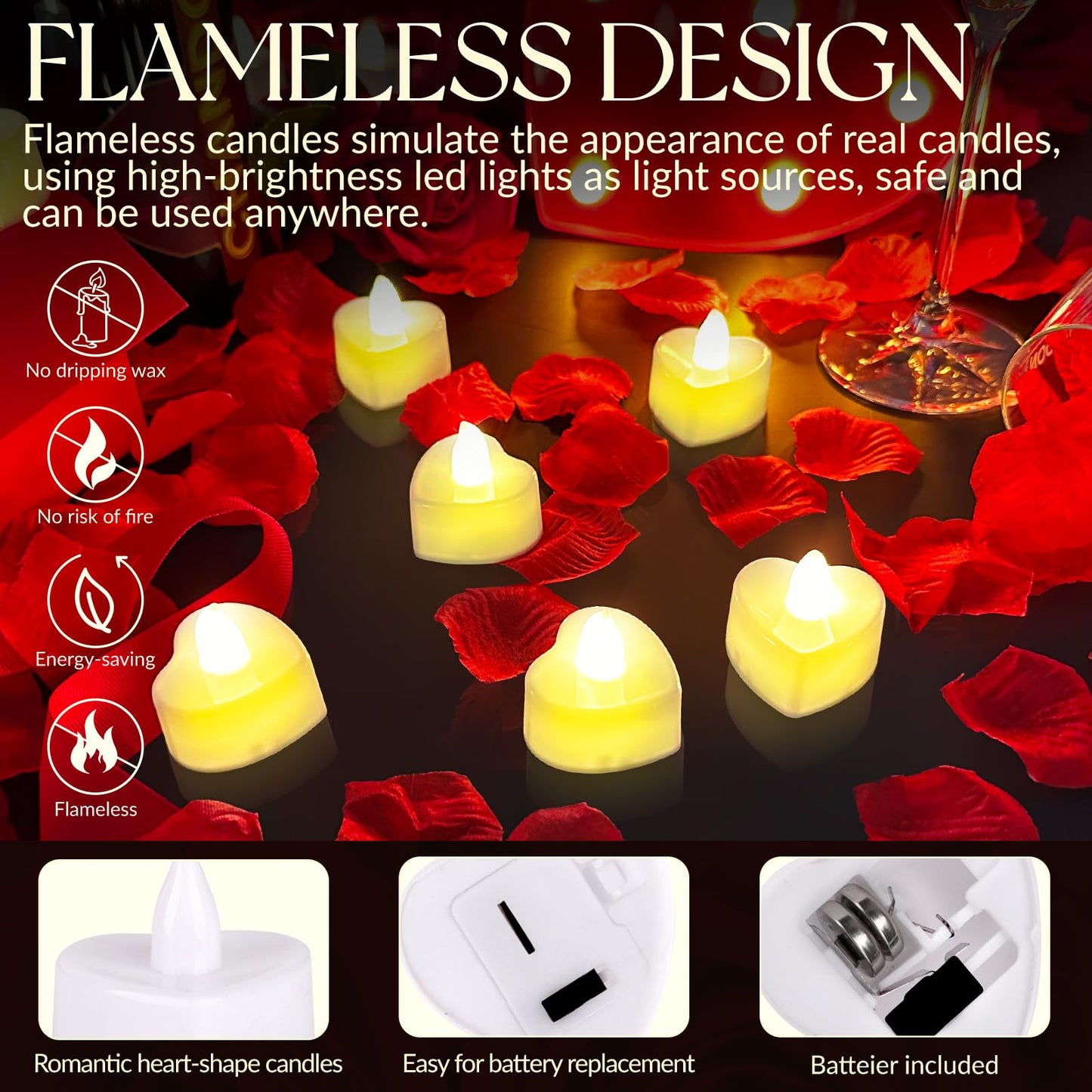 3000Pcs Red Rose Petals with 36Pcs LED Tea Lights Candles, Romantic Gifts for Her, Special Night, Date Night Ideas, Wedding, Anniversary, Proposal