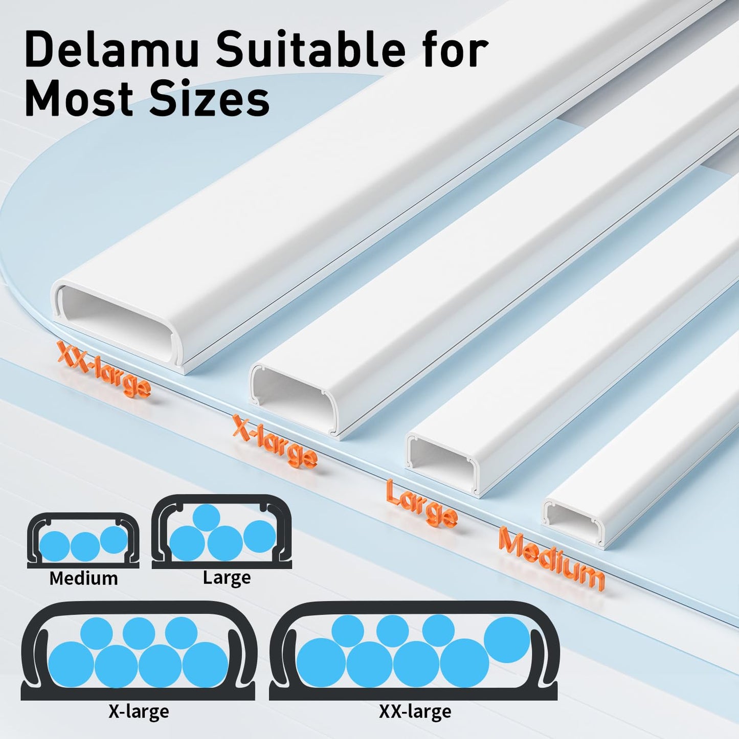 Delamu TV Cord Hider, 62.8in Cable Hider, Cord Covers for Wires on Wall, Wire Covers for 2-3 Cords, Wire Hiders for TV on Wall, Easier Setup Cable Cover Management, 4X L15.7 W0.94 H0.47in, White