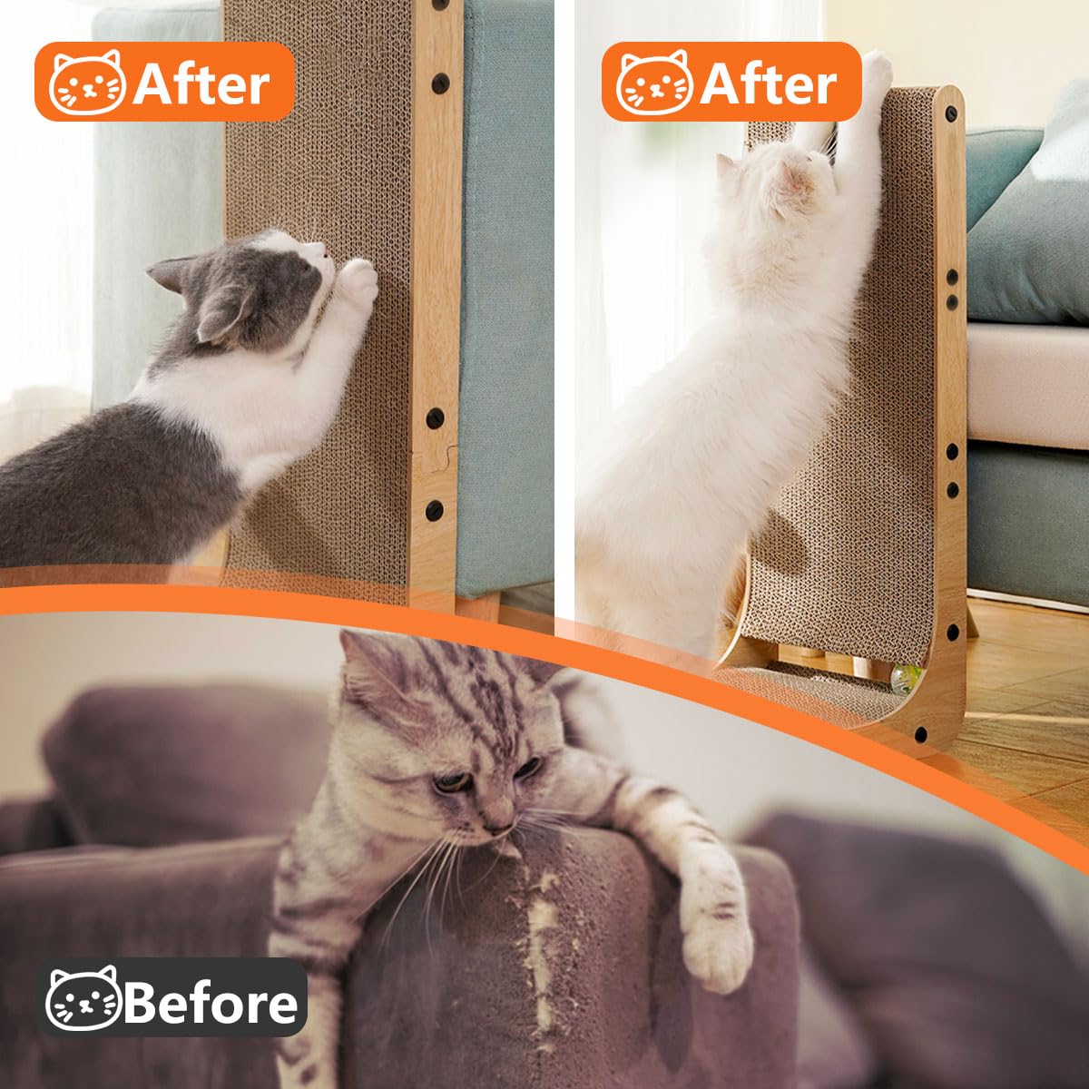 Familypoint Cat Scratcher, Cat Scratching Post, Cardboard Cat Scratching Board with Ball Toy, Large Vertical L Shape Cat Scratcher Scratch Pads Toys for Indoor Cats, Catnip