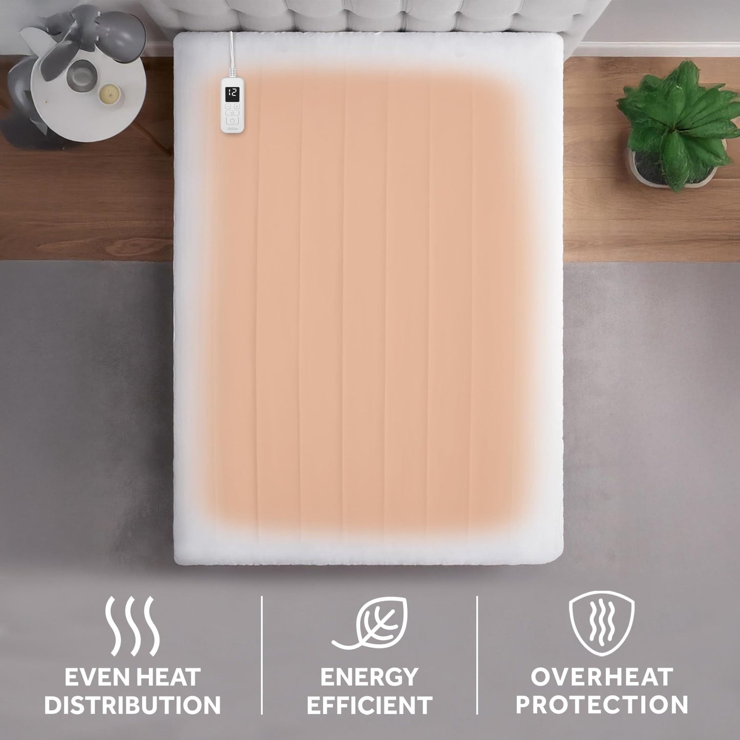 Sunbeam Premium Quilted Electric Heated Mattress Pad Twin 39" x 75" - 12 Heat Settings, 12-Hour Selectable Auto Shut-Off, Fast Heating, Warming Bed, Machine Washable, Extra-Soft Warm Cozy