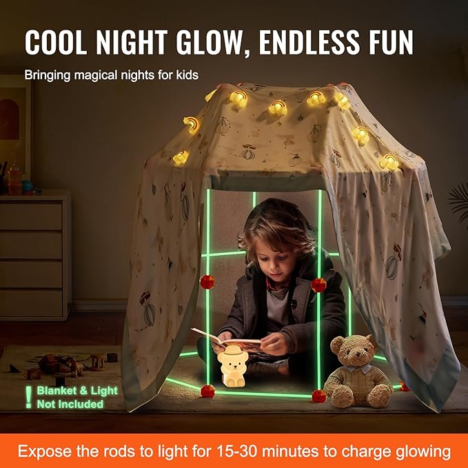 VEVOR Fort Building Kit for Kids 85PCS Glow in The Dark STEM Building Toys Educational Gift for 4 5 6 7 8+ Year Old Boys &amp Girls Indoor Outdoor Play Tent Construction Toys with 55 Rods and 30 B