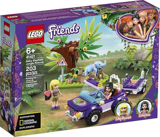 LEGO Friends Baby Elephant Jungle Rescue 41421 Adventure Building Kit Animal Rescue Playset That Comes with a Toy Truck and Trailer Plus Friends Emma and Stephanie (203 Pieces)