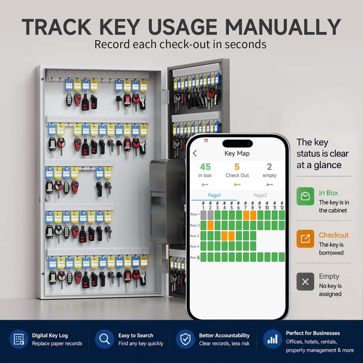DiDiHere 104 Keys Lock Box, Key Management Cabinet Key with Drop Slot, APP Bluetooth, Digital Keypad, & WiFi Unlock, Access Log Tracking, Key Return Box for Hotel, Car Dealerships, Office, School