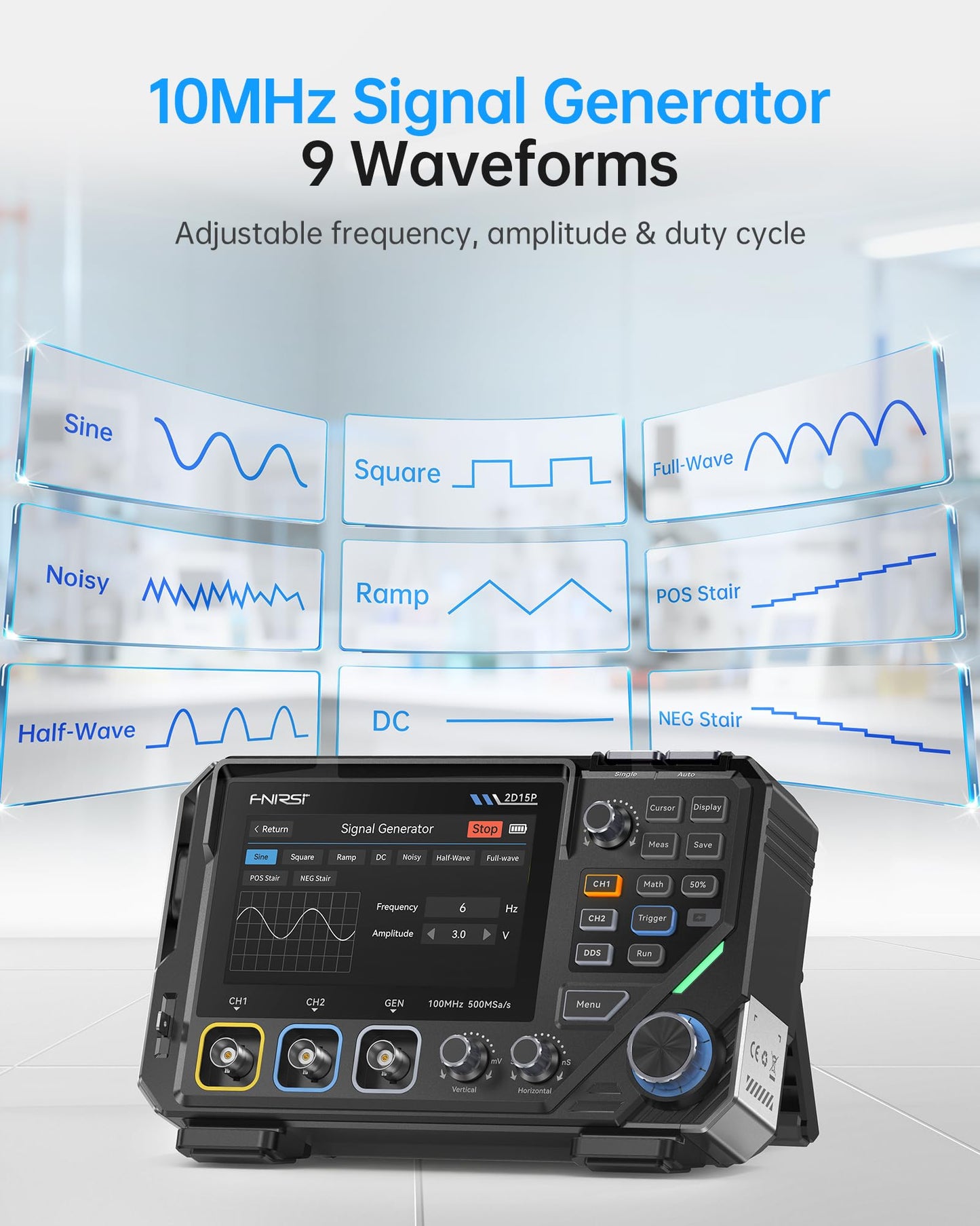 FNIRSI 2D15P 100MHz Digital Oscilloscope Multimeter DDS Signal Generator 3 in 1, 2CH Automotive Oscilloscope Multimeter 19,999 TRMS Counts, 500MS/s Sampling, 4.3'' Touch Screen