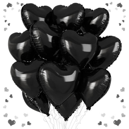 Black Heart Balloons, 18 Inch Black Heart Shape Balloon, 12PCS Large Helium Foil Romantic Balloons for Birthday Graduation Marriage Wedding Bridal Engagement Party Anniversary Decoration