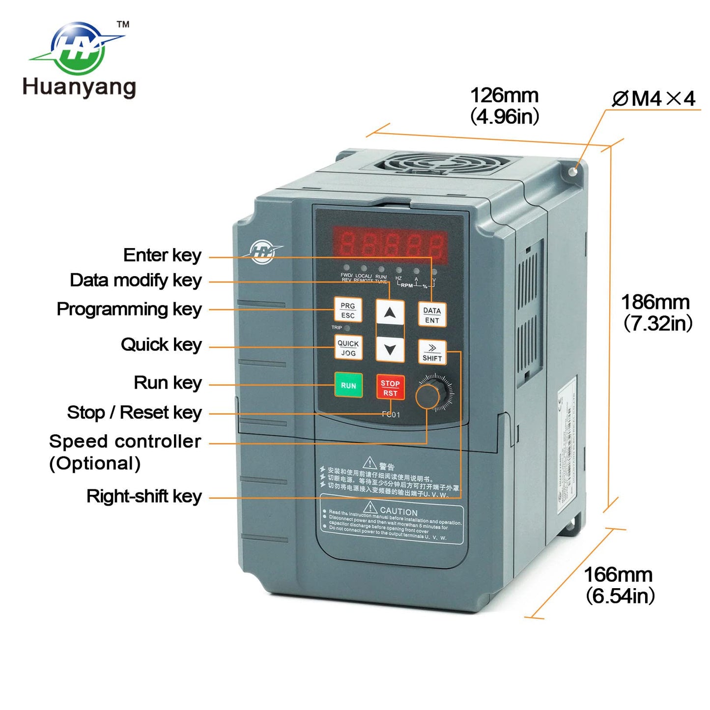 HUANYANG VFD Variable Frequency Drive,1 or 3 Phase Input, 3 Phase 0-400HZ Output, 2.2kW 3HP 220V 10A for Motor Speed Control,FC Series