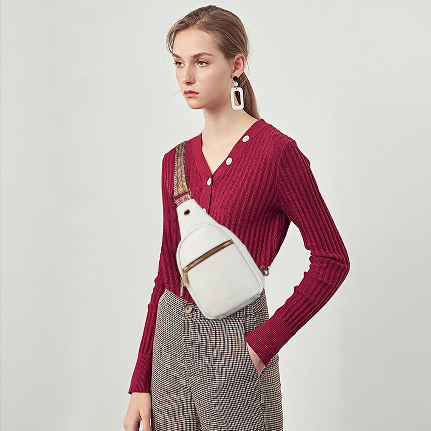 Telena Small Sling Bag for Women Leather Crossbody Fanny Packs Chest Bag for Women
