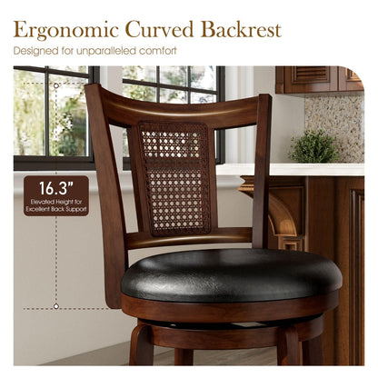 Sophia & William Swivel Bar Stools Set of 6, Bar Height Barstools with Backrest & Solid Wood Legs, Brown Faux Leather Kitchen Stools, 30 Inch