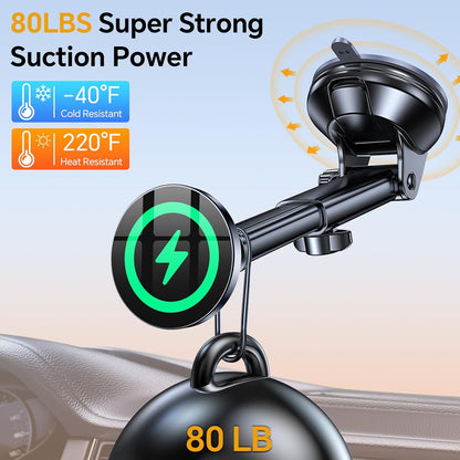 Coolpow for MagSafe Car Mount Charger【Ultra Magnet】Magnetic Phone Holders for Your Car Charger【Windshield+Vent+Dash】Magnetic Wireless Car Phone Holder Charger Car Mount for iPhone 17 Pro Max 16 15 14