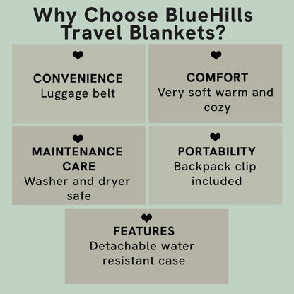 BlueHills Ultra Compact Travel Blanket Pillow in Portable Bag Case Soft 70 X 56 with Strap Backpack Clip Premium Cozy Soft Compact Pack Large Blanket for Airplane Flight Layover Grey - Gray C002