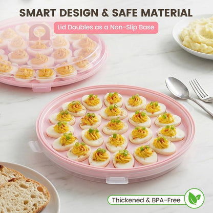 HANSGO Deviled Egg Containers with Lid, 3PCS Deviled Egg Platter Carrier Holder Trays with 66 Slots for Holiday Party and Home Kitchen, Pink