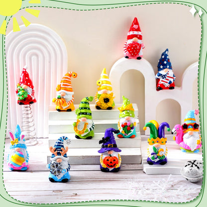 Gejoy 12 Pcs Mini Interchangeable Gnome Tree Topper, Valentine's Day Seasonal Resin Gnome Ornaments 5.1'' Miniature Christmas Tree Toppers for Year Round Gift, Office Home Decor, 1 Spring