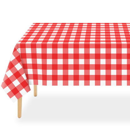 QIKSION Red Gingham Tablecloth Disposable 12 Pack, 54 x 108 Inch Red and White Checkered Table Cloth for Picnic, Outdoor BBQ Decorations, Birthday Party Supplies, Rectangle, Plastic Table Cover