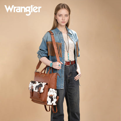 Montana West Wrangler Womens Convertible Backpack Purse Cow Printed Backpack with Adjustable Crossbody Shoulder Strap for Work Travel WG175-9110COW-BR
