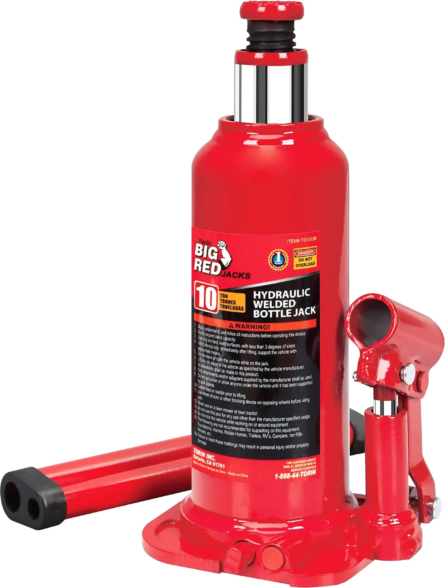 BIG RED 10 Ton (20,000 LBs) Torin Welded Hydraulic Car Bottle Jack for Auto Repair and House Lift, Red, TAM91003B