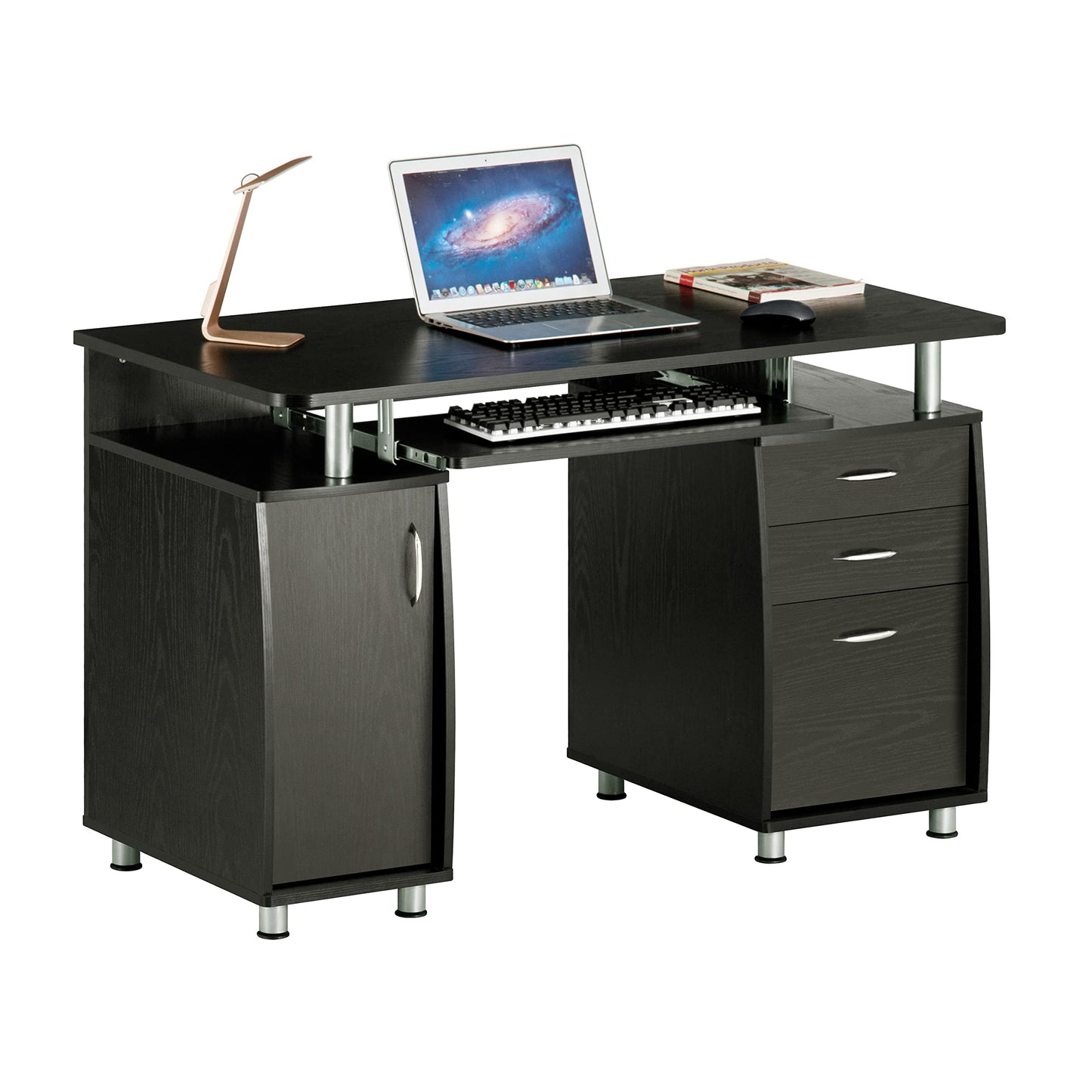 Techni Mobili 48'' W Computer Desk with File Cabinet and Drawers, Storage Cabinet with Removable Shelf and Ventilation for CPU, Home Office Desk or Computer Workstation with Keyboard Tray, Espresso