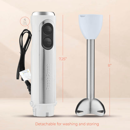 Powerful Immersion Blender, Electric Hand Blender 500 Watt with Turbo Mode, Detachable Base. Handheld Kitchen Gadget Blender Stick for Soup, Smoothie, Puree, Baby Food, 304 Stainless Steel Blades