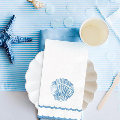 FYSUIMU 100 Pcs Blue Seashell Guest Napkins Sea Shell Scalloped Disposable Napkins Ocean Dinner Paper Hand Towels for Bathroom Summer Holiday Party Table Supplies