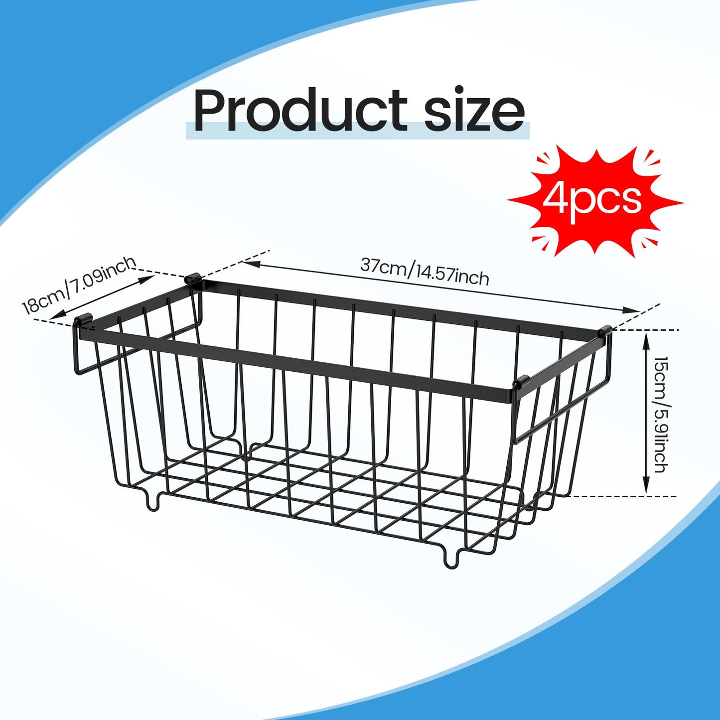 4 Pack Freezer Organizer Bins, Stackable Deep Freezer Organizer Bins, Chest Freezer Baskets for Sorting Frozen Meats and Food, Freezer Storage Basket with Foldable Handles