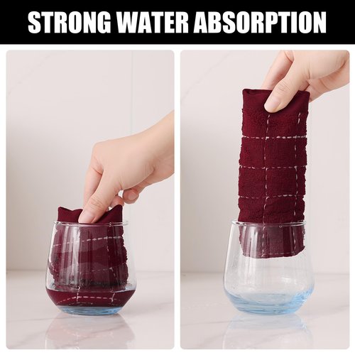 Homaxy 100% Cotton Terry Kitchen Towels(Burgundy Red, 13 x 28 inches), Checkered Designed, Soft and Super Absorbent Dish Towels, 8 Pack