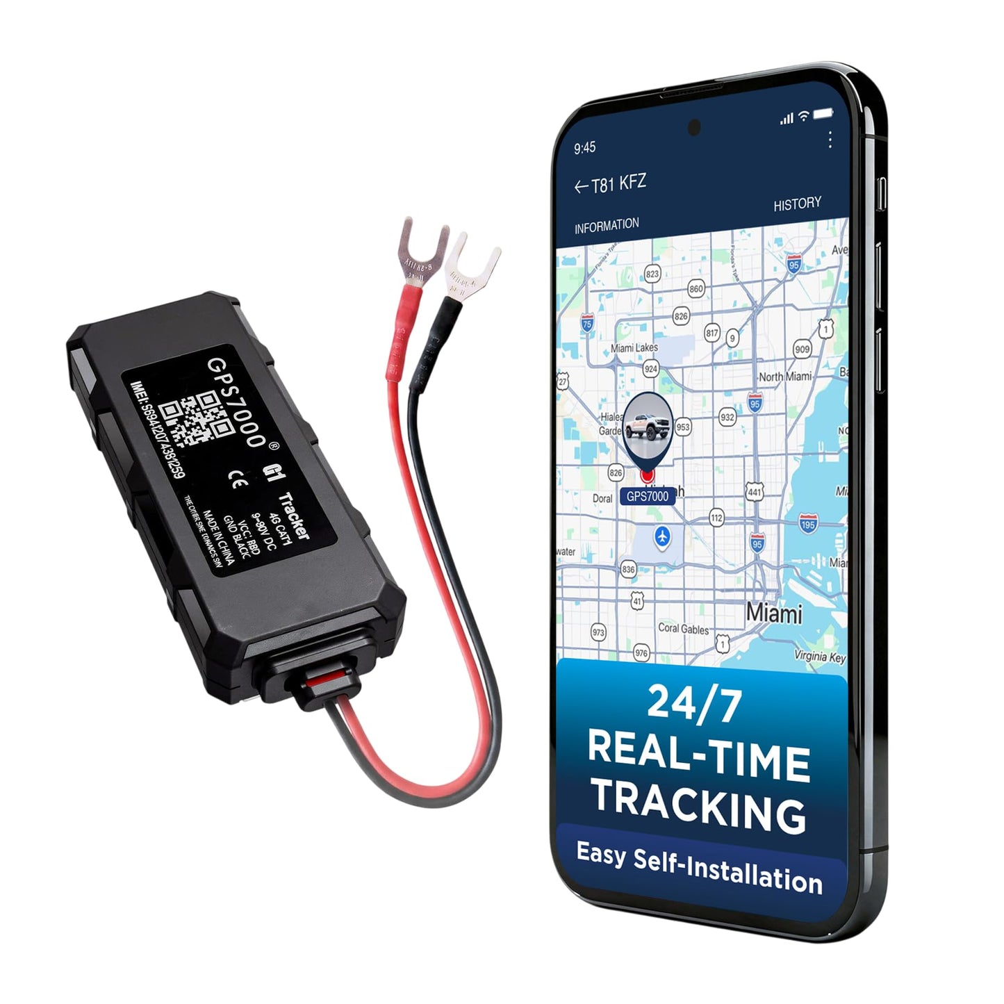 GPS7000 Hidden GPS Tracker for Vehicles, 24 Months Service Included, 4G Car GPS Tracker, Optional Subscription, Real-Time Mini Undetectable Vehicle GPS Tracker for Cars & Trucks