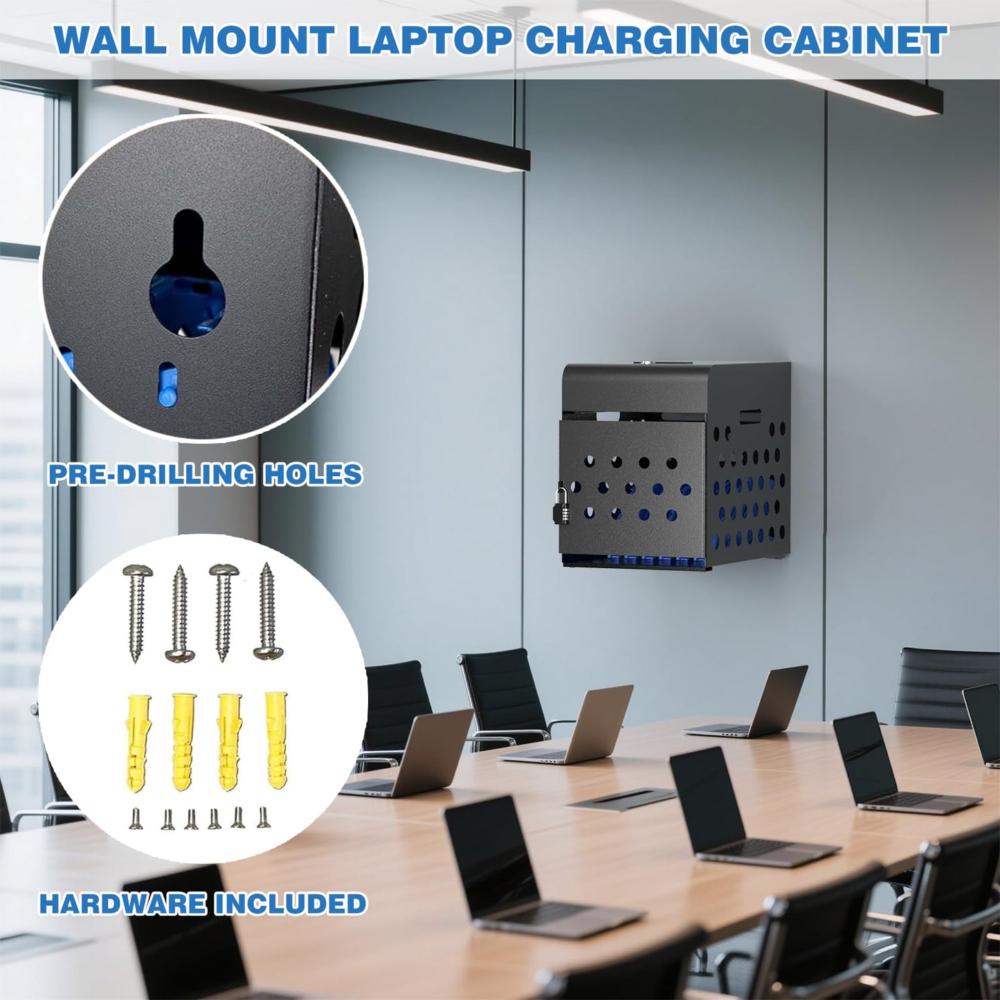 POCHAR 8-Device Chromebook Charging Cabinet for Classroom - Laptop Lock Box for iPad Tablet Fits 14" Screen - Portable Locking Charging Station for Schools, Offices, Hospitals (Black)