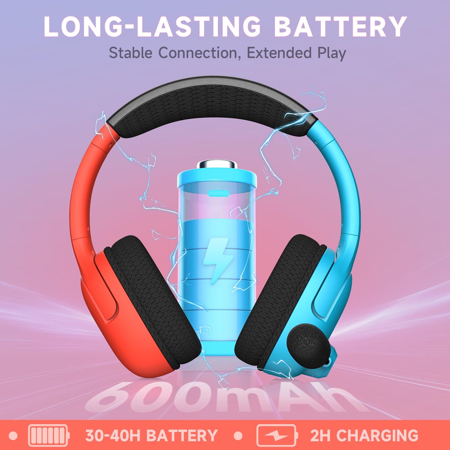 Wireless Gaming Headset for Nintendo Switch/Lite/OLED, Wireless Gaming Headphones with Mic for Nintendo Switch 2/Fortnite/Sports - Red/Blue